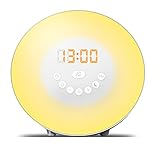 Wake Up Light Alarm Clock - 7 Colors Light - Sunrise Simulator Alarm Clock With Night Light - Nature Sounds - FM Radio - USB Charger - Touch Control - For Heavy Sleepers