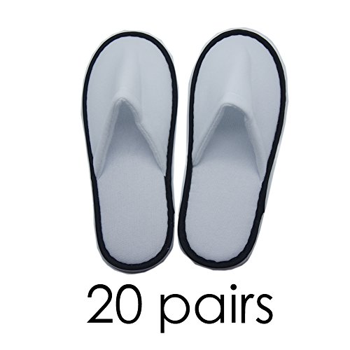 Hotel Spa Slippers Closed Toe Home Guest Slippers for Adult 20 Pairs for Men and Women White with Black Edge