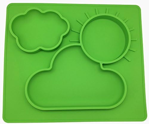 Huge Size Silicone Placemat for Babies, Toddlers and Kids,Dinner Dish , 100% Food Grade Silicon, BPA Free, Dishwasher Safe, Non-Slip, Baby Feeding Mat with 3 Compartments(green)