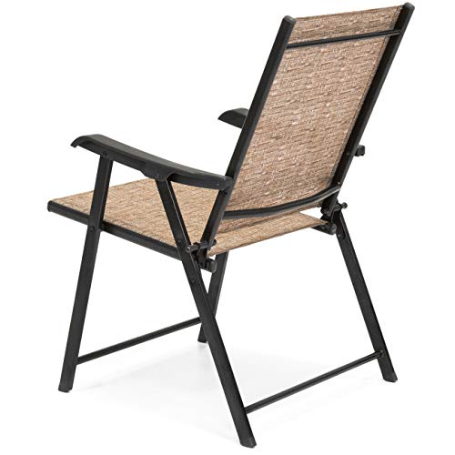 Best Choice Products Set of 2 Outdoor Mesh Patio Folding Sling Back Chairs w/Steel Frame, Brown - Thumbnail 2