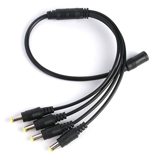 Dericam DC 12V 2A Power Supply Adapter / 1 Female to 4 Male Power Splitter Power Cord, Fits DVR/Security Camera, 5.5x2.1mm, Input AC 100-240V~50/60Hz 1A, Output DC 12V 2A, US Plug, 12V2A-4B, Black - Thumbnail 2