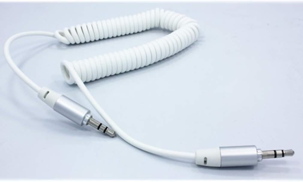 White Premium Coiled Aux Cable Car Stereo Wire Audio