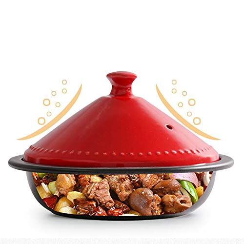 CCSU-Moroccan-Tagine-Pot-with-Red-LidCeramic-Casserole-Steamer-Braiser-Pan-Healthy-Saucepan-Earthen-Pot-for-Braising-Slow-Cooking-Black-073quart