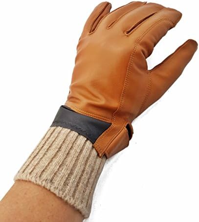 Men Wool Blend Leather Trim Winter Super Warm Gloves (Brown)