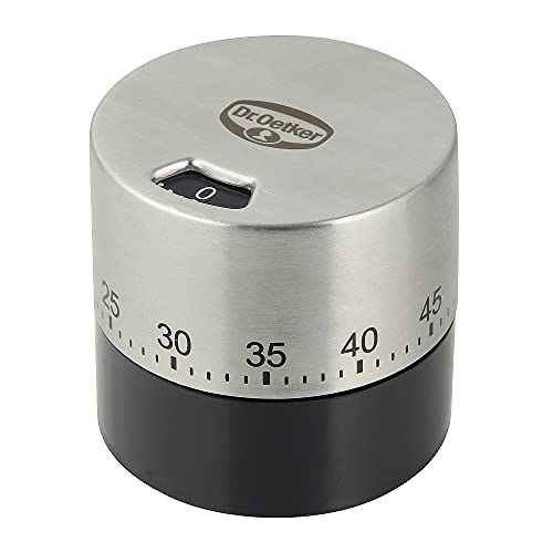 Dr. Oetker Mechanischer Kurzzeitmesser (bis 60 min) Edelstahl, Küchenwecker, funktioniert ganz ohne Batterie bis 1 Stunde, Menge: 1 Stück