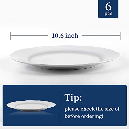 YHY 10.6 Inches Porcelain Scallop Dinner Plate Set, White Serving Platters, Set of 6 - Thumbnail 4
