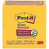 Post-it Notes Super Sticky Notes, 7,6 x 7,6 cm, 5 blocs, 90 feuilles/bloc, Orange fluo