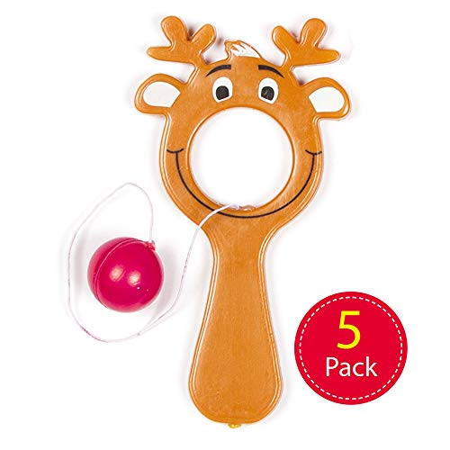 Baker Ross Mini Reindeer Bat & Ball Games Value Pack - Christmas Novelty Toys for Kids, Perfect Party, Loot , Prize Bag or Stocking Filler (Pack of 5)