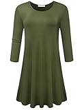 BELAROI Women's Casual Flare Plain Simple 3/4 Sleeve T-shirt Loose Dress (1X, Army Green)