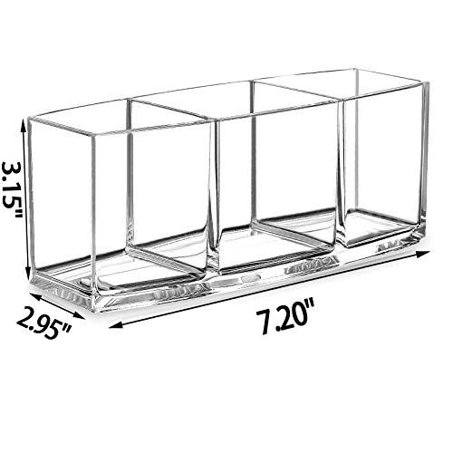 CACASO Clear Makeup Brush Organizer, Premium Acrylic Makeup Brush Holder Organizer 3 Compartments, Makeup Brush Display Holder Cosmetic Storage (Style2)