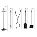 Pinty 5-Piece Rustic Fireplace Tool Set Fire Pit Tool Kit with Stand Tongs Poker Brush Shovel, Wrought Iron Tool Indoor Outdoor Fireplace Accessories and Hearth Tool Decoration