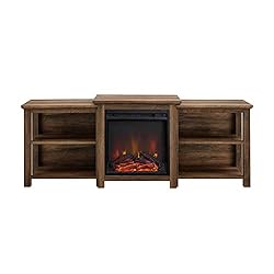 Walker Edison Tiered Wood Fireplace TV Stand with
