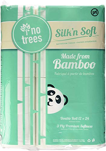 Silk'N Bamboo Toilet Paper - Tree-Free Environment Safe Biodegradable Septic-Safe Fragrance Free Strong Dependable Panda Friendly Absorbent Bathroom Tissue 3-Ply (8 Pack of 12 Rolls)