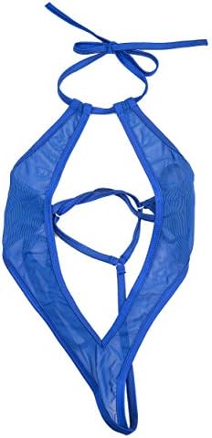 SkinBikini Women's Micro See-Thru Sheer Monokini Swimwear Open Front One-Size Royal Blue