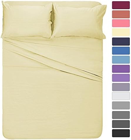 Ivory Solid 4 Piece Un-Attached with Fitted Sheet Waterbed Sheet Set Queen (21 Inch Deep), 100% Luxury Soft Microfiber, Hypoallergenic, Cool &amp; Breathable with Pole Attachments