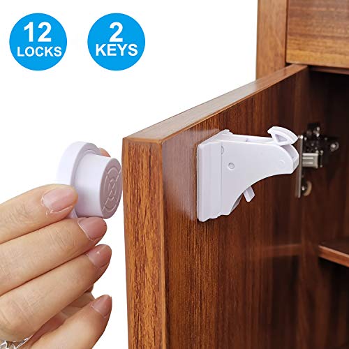 Child Safety Magnetic Cabinet Locks,TUSUNNY Baby Proofing Lock Kits Baby Latches for Kitchen Cabinet Drawer Cupboard,Adhesive Magnet Drawers Locks No Tool or Drill Needed(12 Locks + 2 Keys) (12Pack) - Thumbnail 6