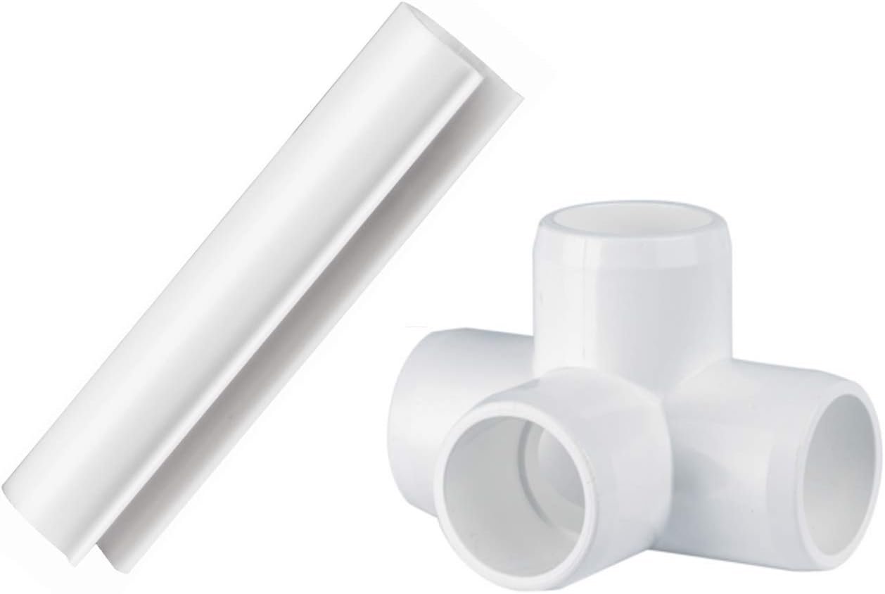 CIRCOPACK 1/2 Inch Light Grip Snap Clamps (10 pieces) and 4-way LT Fittings (4 pieces) for 1/2 Inch PVC Pipes, Schedule 40, Furniture Grade (14 Pieces Total) (Models 11EZ and 41F)