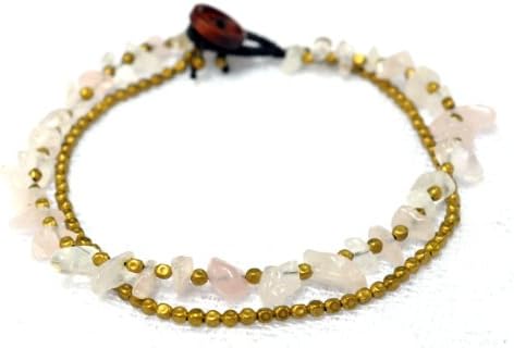 Ankle Bracelets With Bells Layer - Rose quartz : Love Stone : Handmade Jewelry Ankle Bracelets (10.5")