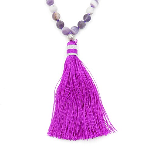 Matte Gemstone Mala Prayer Beads Necklace, tassel necklace, Handmade necklace (Matte Amethyst)