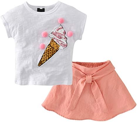 Toddler Baby Girls Outfit Sequins Ice Cream Cone Tshirts+Strap Skirt 2 Piece Set