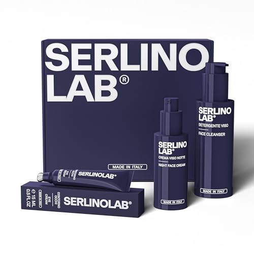 SERLINO LAB Skincare Kit: Anti-Aging Night Face Cream + Anti-Bag Eye Contour + Men's Face Cleanser - Hydration, Anti-Wrinkles, Deep Cleansing