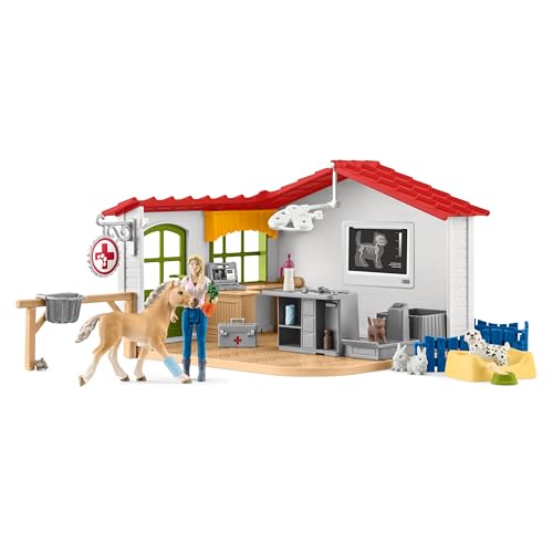 Schleich Farm World - 43 PC Veterinarian Set for Kids - Pet Veterinary Playset has Office, Vet Figurine, Horse, Dog, Cat Animal Toy and Accessories - Educational Toys for Children and Toddlers Ages 3+