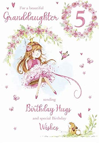 Jelly Beans Beautiful Granddaughter Age 5 Birthday Card - Large 5th Birthday Card - Girl and Rabbit (206229) From Paper Rose