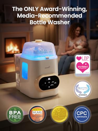 Grownsy EaseClean Pro Bottle Washer | Visible Cleaning Windows | All-in-One Wash, Sterilize & Dry System | 360° High-Pressure Cleaning | for Bottles, Pump Parts & Baby Essentials