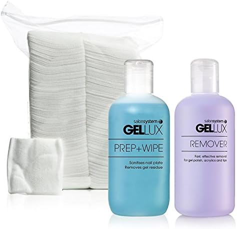 Salon System Gellux Profile Ultra Violet Gel Systems Prep Plus Wipe, Remover Acetone 250ml and 200 Lint Free Nail Wipes