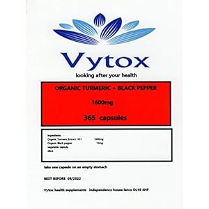 Organic Turmeric (Circumin) & Black Pepper 1600mg 365 Capsules Anit-Inflammatory. 1 Year Supply. by Vytox