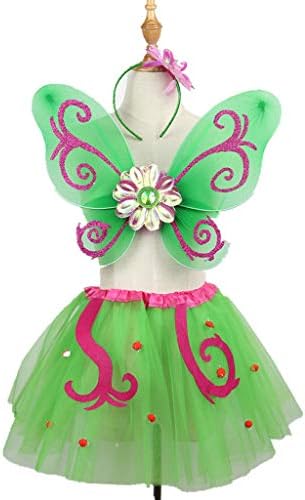 Gwxevce Kids Girls Fairy Costume Headband Wand Wings Tutu Skirt Halloween Bat Elf Outfit