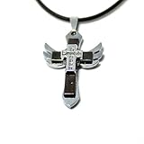 Wensltd Clearance!1 Pair Men's Cross Angel Wing Pendant Necklace (Silver)