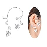 Dnswez Right Ear Wrap Stud CZ Cubic Zirconia Leaf Shape Zirconia Earrings For Women Girl