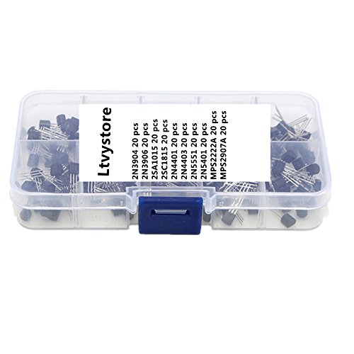 PNP NPN Transistors Kit, Three Pins Silicon Power Transistor Assorted Assortment Box Set Range 2N3904-MPS2907, 10Value,Pack of 200, by Ltvystore