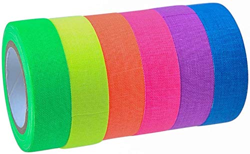 CYSJ 6 Rolls UV Blacklight Reactive Fluorescent, Fluorescent Cloth Tape, Decorative Black Light Neon Party Tape with Glow Party Supplies (6 Colors）