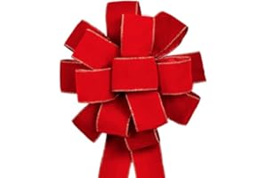 A THOUSAND BLESSINGS 3pcs Red Velvet Ribbon Christmas Bows with Golden Wire, Handmade(26"x 12") Wired Large Ribbons, Thanksgiving/Christmas Tree Topper, Garland/Wreath, Tree Topper Decor