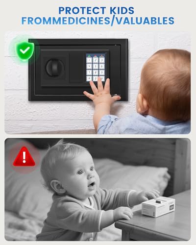 Mini Safe Box, 0.55 Cuft Home Safe with Fireproof Waterproof Bag, Anti-Theft Digital Security Lock Box with Smart Alert System, Mute Function, Personal Safes Box for Money Jewelry