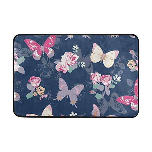 Non Slip Door Mat Outdoor,Vintage Butterfly Doormat Indoor/Outdoor Washable Garden Office Door Mat,Kitchen Dining Living Hallway Bathroom Pet Entry Rugs with Non Slip Backing 23.6 X 15.7 inch
