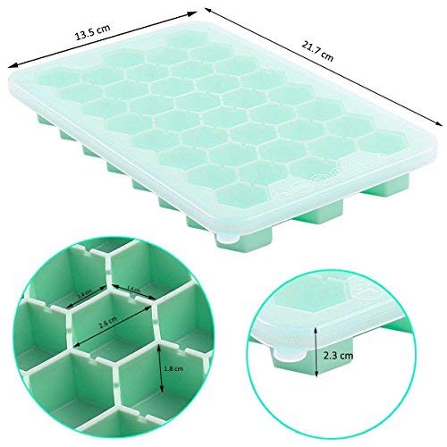 Ice Cube Tray with Lid, Easy-Release Silicone Material FDA Certified BPA Free, Easy Ice Cube Maker for Cocktail Whiskey, 38 Ice Blocks 1 Pack Green