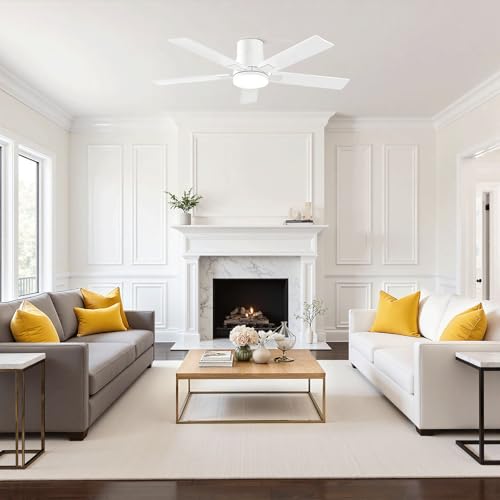 Newday 122 cm White Ceiling Fan with Light and Control, Ceiling Fan Lamp with 5 2 Colour Blades, Reversible DC Motor Quiet, Memory Function, Dimmable LED for Bedroom Office