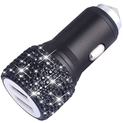 Dual USB Car Charger Bling Bling Handmade Rhinestones Crystal Car Decorations for Fast Charging Car Decors Black for iPhone, iPad, Android - Thumbnail 6