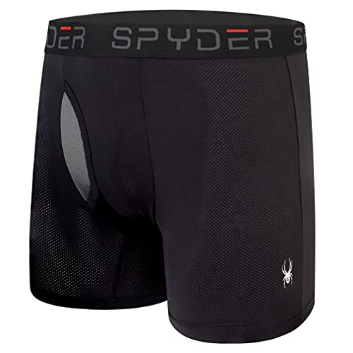 Spyder Performance Mesh Mens Boxer Briefs Sports Underwear 3 Pack/Fly Front (Small, Black/Black