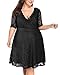 Women's Plus Size Wedding Guest Cocktail Party Semi Formal Lace Wrap V Neck Knee Length Dress Black Size 16