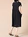 Mordenmiss Women's Cotton Linen Tunic Dress Pleated Short Sleeve Sundresses Summer Daily Pullover with Pockets (X-Large, Black)