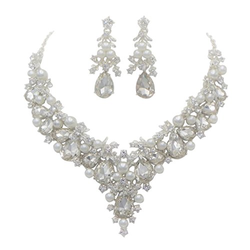 Rosemarie Collections Women's Teardrop Crystal Vine Bridal Jewelry Set (Silver Tone)