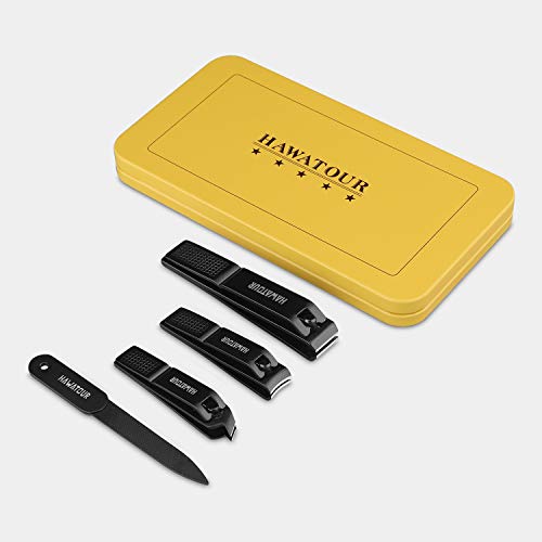 Nail Clippers Set, 4pcs Fingernail Clipper & Toenail Clipper & Slant Edge Nail Cutter with Nail File by HAWATOUR