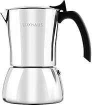 LuxHaus Stovetop Espresso Maker - 6 Cup Moka Pot Coffee Maker - 100% Stainless Steel