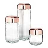 Metrix Square Storage Jars with Metallic Finished Lids, Set of 3, Clear