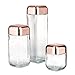Metrix Square Storage Jars with Metallic Finished Lids, Set of 3, Clear
