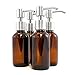 Amber Brown 4-Ounce Glass Bottles with Stainless Steel Pump Nozzles (4 Pack); Empty Boston Round Bottles Ideal for Lotion & Liquid Soap